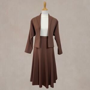 Vintage 70s Bill Haire Wool Skirt Blazer Suit Set Brown 6